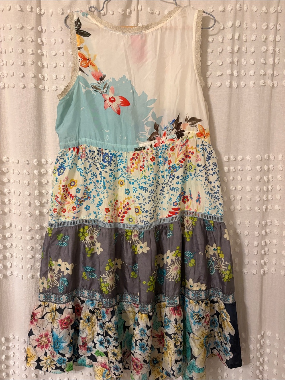 JOHNNY WAS Silk Floral Dress - White & Teal Accent - Picture 4 of 10